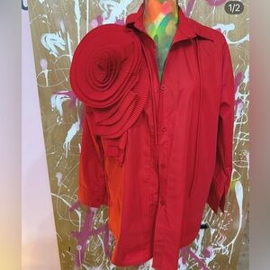 Elegant Red Women's Top with Floral Detail